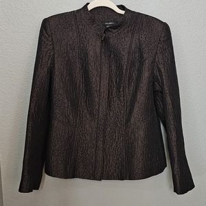 Louben Chocolate Brown Textured Zip Up Wool-blend Blazer Jacket Size 12